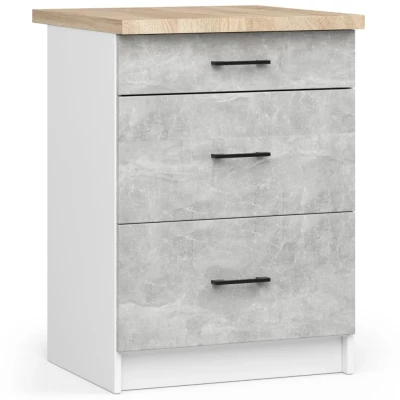 Küchenschrank mit Schubladen 60 cm VERMINA - weiß / Beton