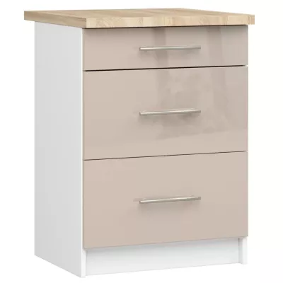 Küchenschrank mit Schubladen, 60 cm, Vermina – Weiß/Cappuccino glänzend