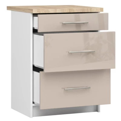 Küchenschrank mit Schubladen, 60 cm, Vermina – Weiß/Cappuccino glänzend
