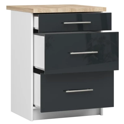 Küchenschrank mit Schubladen 60 cm VERMINA - weiß / dunkelgrau glänzend
