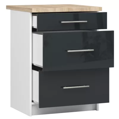 Küchenschrank mit Schubladen 60 cm VERMINA - weiß / dunkelgrau glänzend