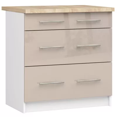 Küchenschrank mit Schubladen, 80 cm, Vermina – Weiß/Cappuccino glänzend
