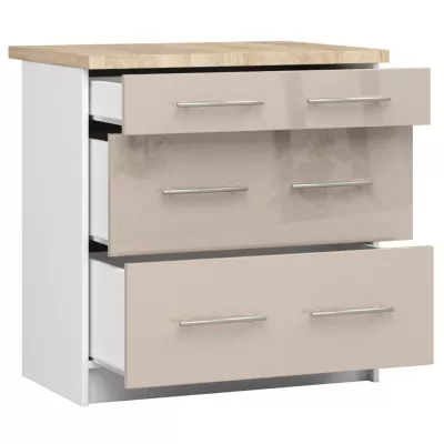 Küchenschrank mit Schubladen, 80 cm, Vermina – Weiß/Cappuccino glänzend