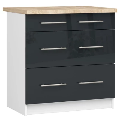 Küchenschrank mit Schubladen, 80 cm, VERMINA – weiß/dunkelgrau glänzend