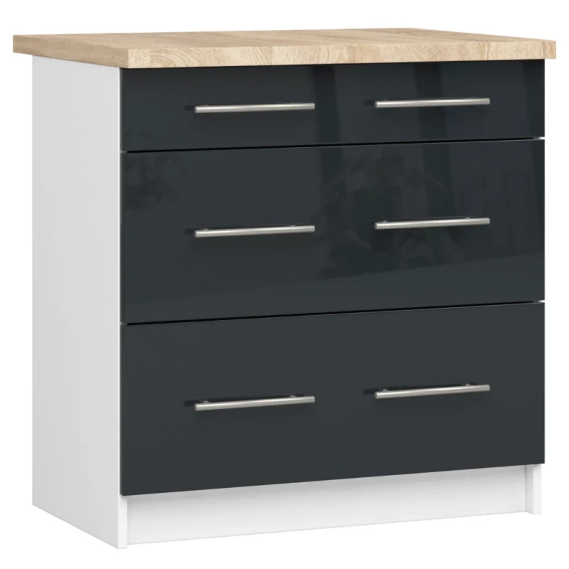 Küchenschrank mit Schubladen, 80 cm, VERMINA – weiß/dunkelgrau glänzend