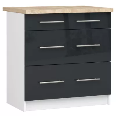 Küchenschrank mit Schubladen, 80 cm, VERMINA – weiß/dunkelgrau glänzend