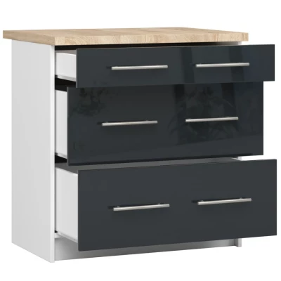 Küchenschrank mit Schubladen, 80 cm, VERMINA – weiß/dunkelgrau glänzend
