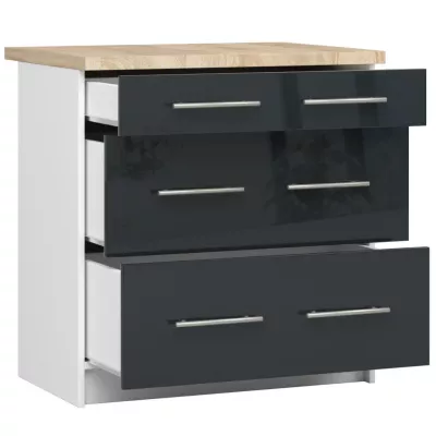 Küchenschrank mit Schubladen, 80 cm, VERMINA – weiß/dunkelgrau glänzend