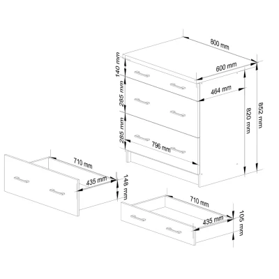 Küchenschrank mit Schubladen 80 cm VERMINA - weiß / hellgrau glänzend