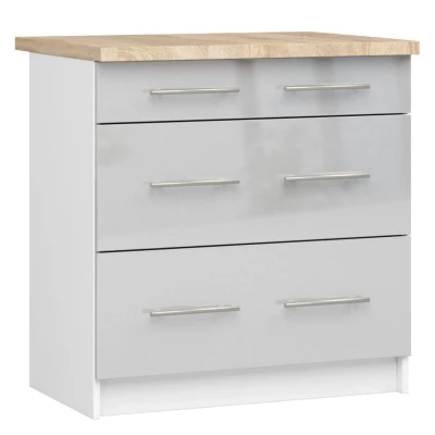 Küchenschrank mit Schubladen 80 cm VERMINA - weiß / hellgrau glänzend