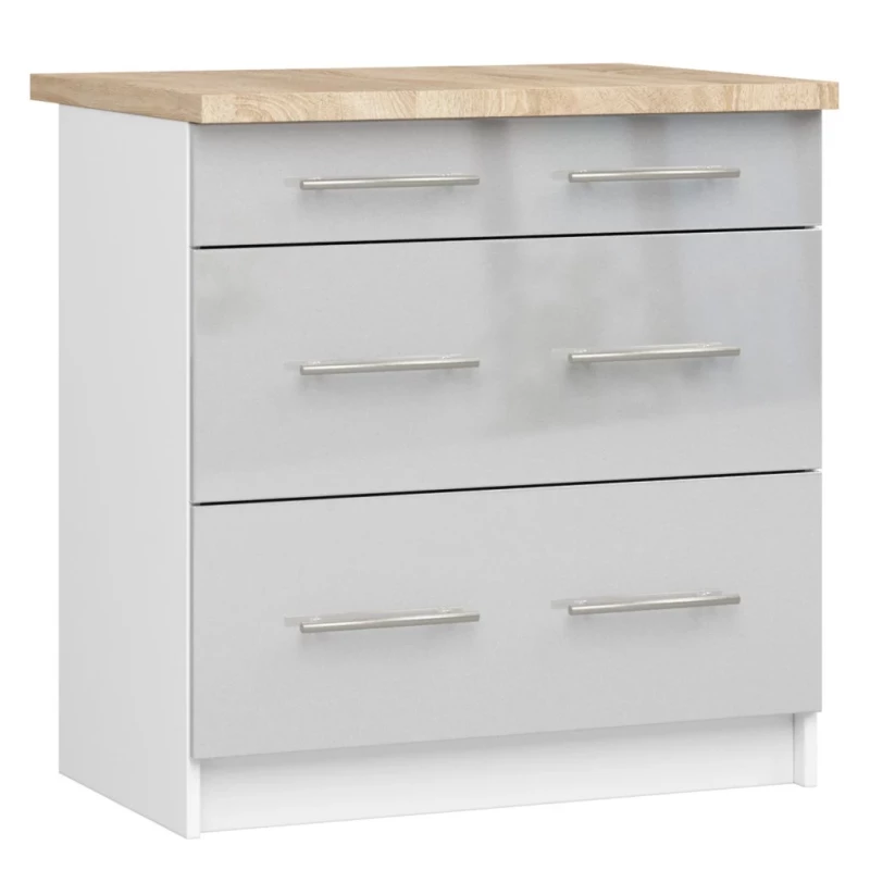 Küchenschrank mit Schubladen 80 cm VERMINA - weiß / hellgrau glänzend