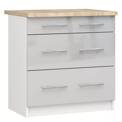 Küchenschrank mit Schubladen 80 cm VERMINA - weiß / hellgrau glänzend