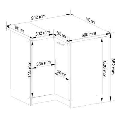 Eckküchenschrank 90x90 cm VERMINA - weiß / Beton