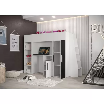 Hochbett mit Schreibtisch und Stauraum Ida – weiß / grau