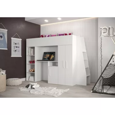 Hochbett mit Schreibtisch und Stauraum Ida – weiß