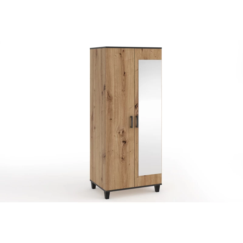 Kleiderschrank mit Spiegel 80 cm NAIRI – Eichenholz