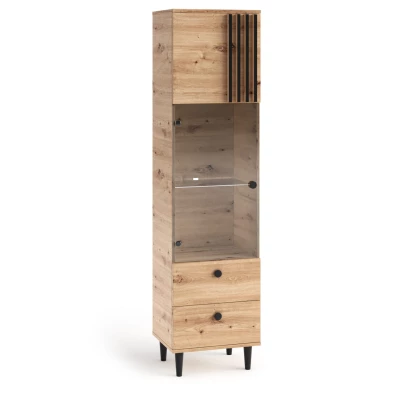 WARDOX schmaler Glasschrank 50 cm – Eiche handwerklich gefertigt