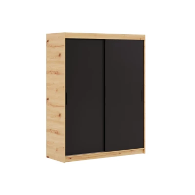 Kleiderschrank mit Schiebetüren 160 cm WARDIO - Eiche handwerklich / schwarz