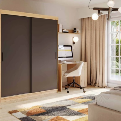 Kleiderschrank mit Schiebetüren 100 cm WARDIO - Eiche handwerklich / schwarz