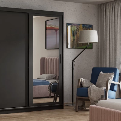 Zweitüriger Kleiderschrank mit Spiegel, 160 cm, SKRONA – schwarz