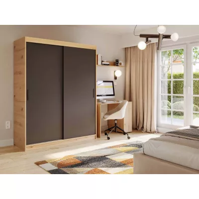 Kleiderschrank mit Schiebetüren 120 cm WARDIO - Eiche handwerklich / schwarz