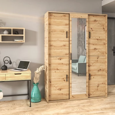 Geräumiger Kleiderschrank mit Spiegel 150 cm AUREVIA – Eichenholz, handgefertigt