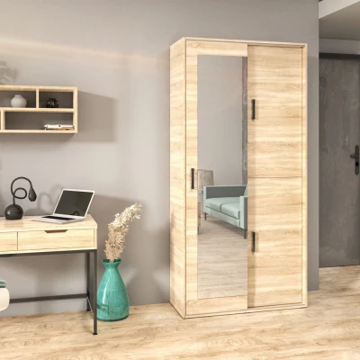 Kleiderschrank mit Spiegel 100 cm AUREVIA - Sonoma-Eiche