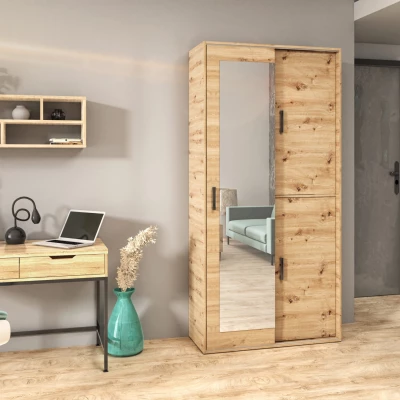 Kleiderschrank mit Spiegel 100 cm AUREVIA - Eichenholz