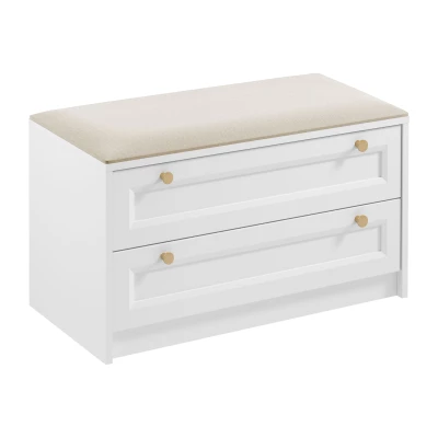 Gepolsterte Bank mit Schubladen SILVA – weiß/beige/gold