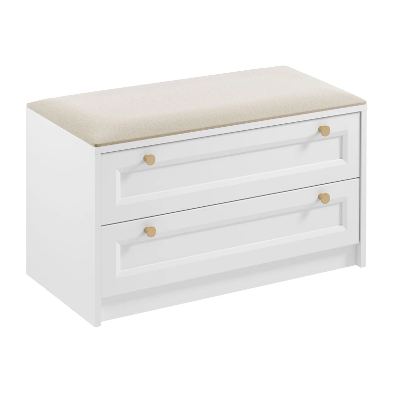 Gepolsterte Bank mit Schubladen SILVA – weiß/beige/gold