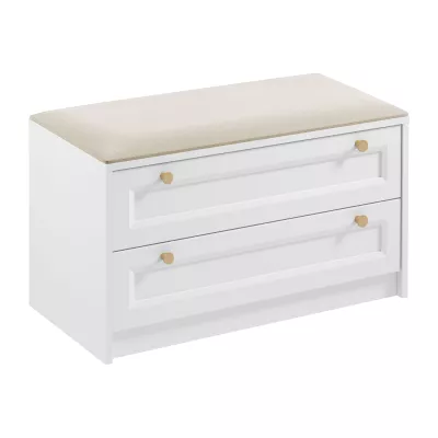 Gepolsterte Bank mit Schubladen SILVA – weiß/beige/gold
