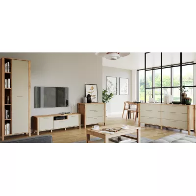 Couchtisch mit Ablage NORDIKO - Wotan-Eiche / Beige