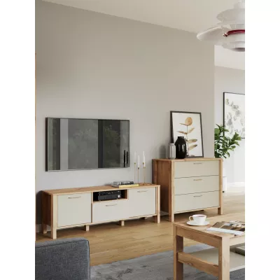 TV-Ständer NORDIKO – Eiche Wotan / Beige