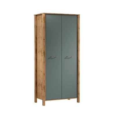 Kleiderschrank 90 cm NORDIKO - Wotan Eiche / Grün