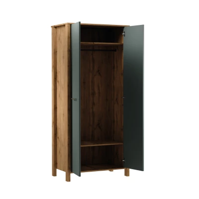Kleiderschrank 90 cm NORDIKO - Wotan Eiche / Grün