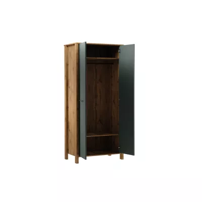 Kleiderschrank 90 cm NORDIKO - Wotan Eiche / Grün