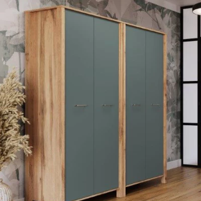 Kleiderschrank 90 cm NORDIKO - Wotan Eiche / Grün