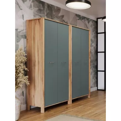 Kleiderschrank 90 cm NORDIKO - Wotan Eiche / Grün