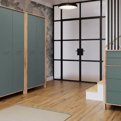 Kleiderschrank 90 cm NORDIKO - Wotan Eiche / Grün