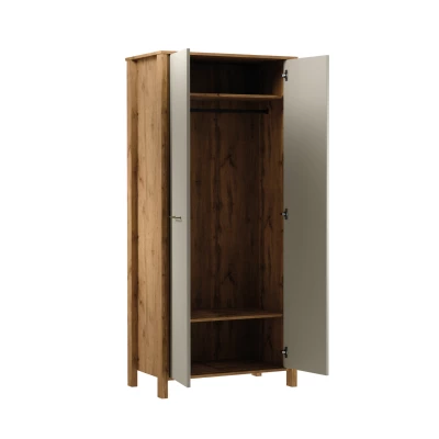Kleiderschrank 90 cm NORDIKO - Wotan Eiche / Beige