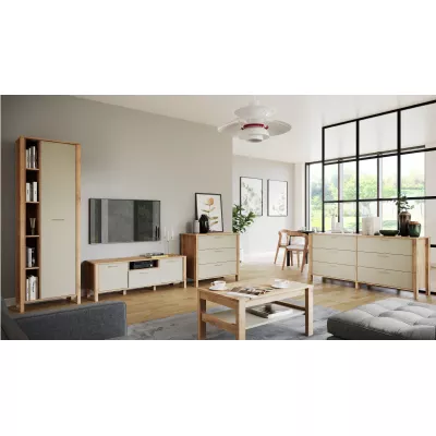 Breite Kommode NORDIKO - Wotan Eiche / Beige