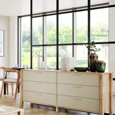 Breite Kommode NORDIKO - Wotan Eiche / Beige