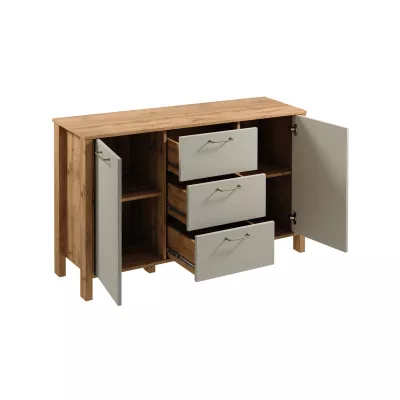 Kombinierte Kommode NORDIKO - Eiche Wotan / Beige