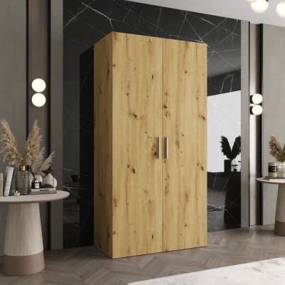 Geräumiger Kleiderschrank HELMA 1 100 cm - Eiche handgefertigt / silberne Griffe