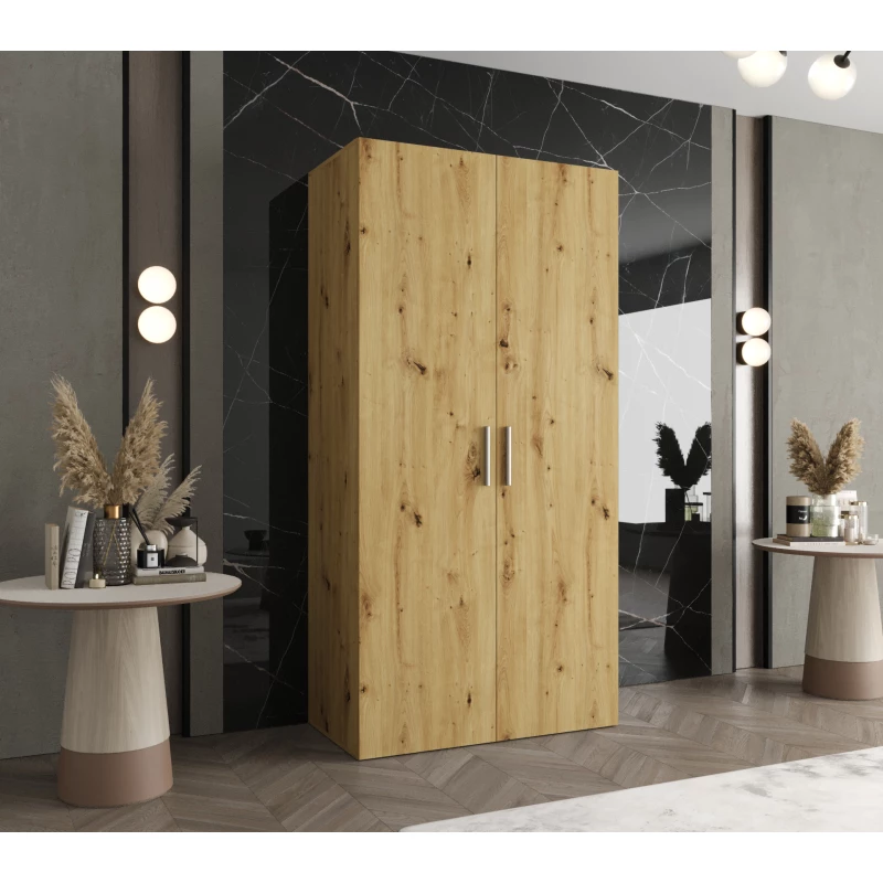 Geräumiger Kleiderschrank HELMA 1 100 cm - Eiche handgefertigt / silberne Griffe