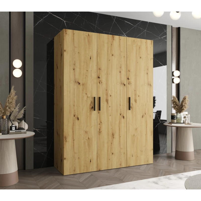 Geräumiger Kleiderschrank HELMA 1 150 cm - Eiche handwerklich gefertigt / schwarze Griffe