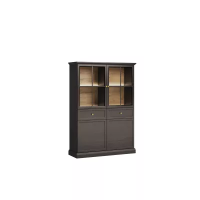 Viertürige Vitrine mit Glasteil LUCARA – schwarzbraun / Eichenholz