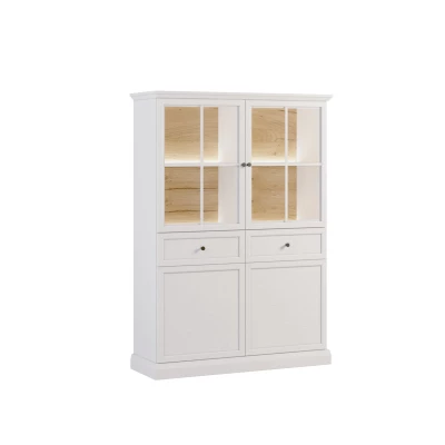 Viertürige Vitrine mit Glasteil LUCARA - weiß / Eiche