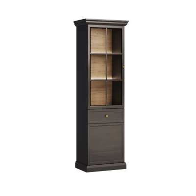 Vitrine mit Glasteil LUCARA – schwarzbraun / Eichenholz