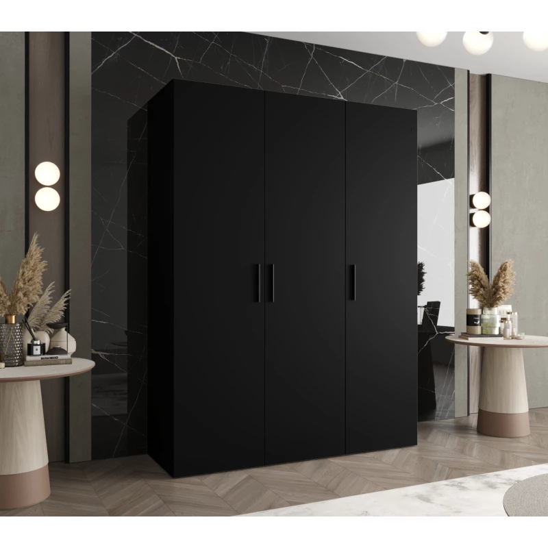 Geräumiger Kleiderschrank HELMA 1 150 cm - schwarz / schwarze Griffe